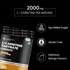 Carbamide Forte L-Carnitine L-Tartrate 2000mg Pre & Post Workout Powder - Mango Flavour - Image 3